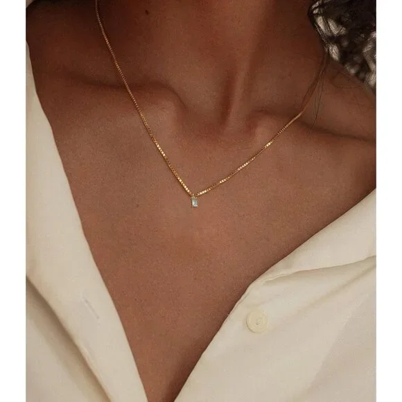 Women Aquamarine Emerald Birthstone Gold Blue Green Cubic Zirconia Pendant Gift - Picture 7 of 9